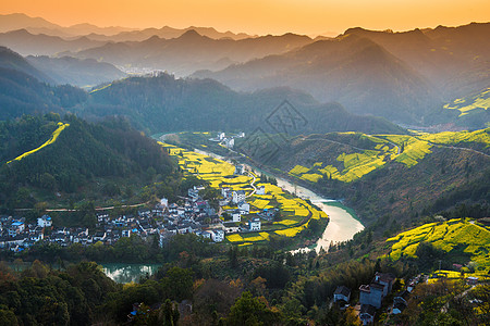 鹤湖围村安徽省黄山市歙县石潭村风光背景