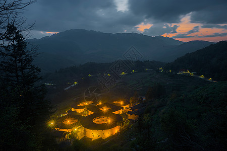 福建省南靖土楼夜景高清图片