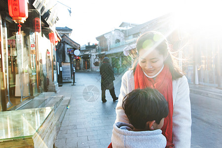 中国传统元素快乐母子逛街背景