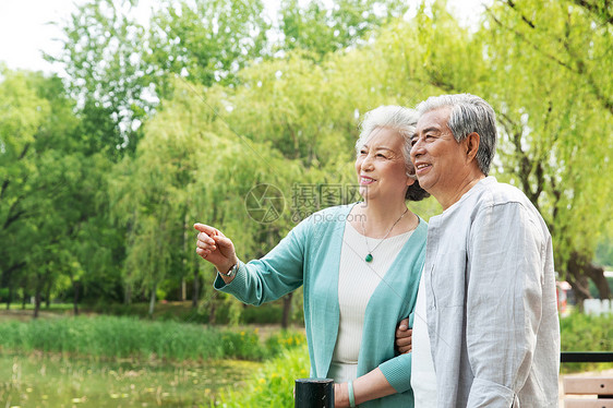 老年夫妇在公园里散步图片