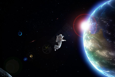 成功插画航天员在宇宙空间遨游背景