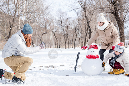 欢乐家庭在雪地里照相图片