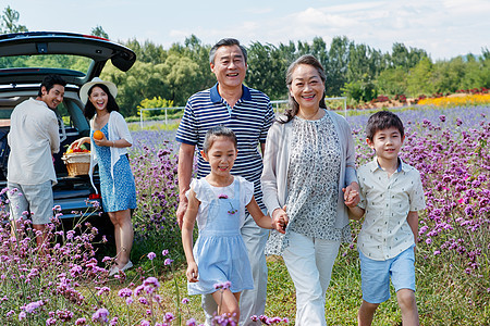 幸福的一家人在郊外玩耍图片