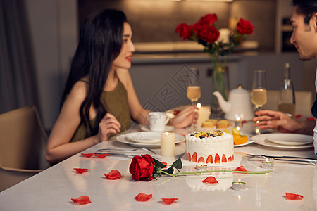 蛋糕玫瑰情侣浪漫精致烛光晚餐背景