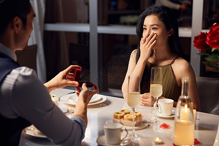 情侣烛光晚餐上求婚惊喜图片