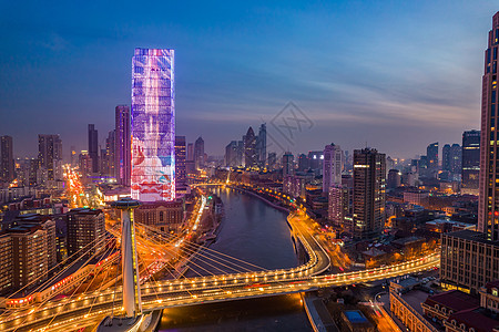 航拍夜晚的天津地标李公楼桥图片