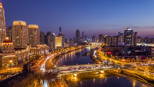 天津海河两岸夜景城市风光图片