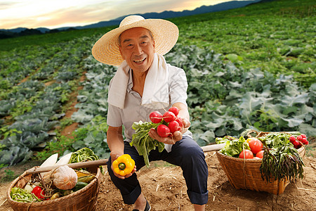 坐在田头的农民图片