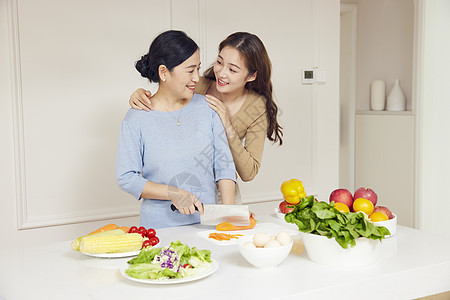 家人烹饪母女居家厨房烹饪做菜背景