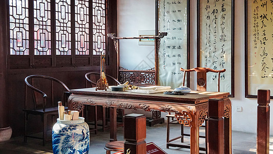 中式摆件古典建筑书房室内背景
