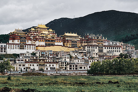 云南香格里拉松赞林寺背景