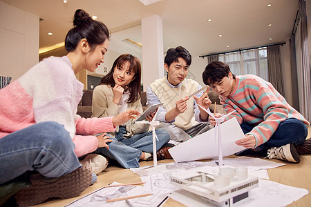 科研小组大学生课题研究新能源家居背景