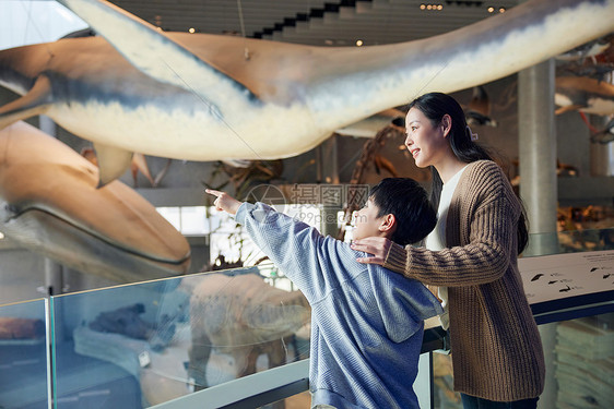 母亲和儿子参观博物馆图片
