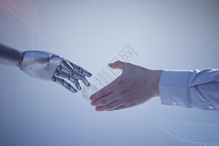智能交互人与机械臂握手背景图片