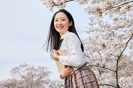 植物花卉青春樱花少女写真背景