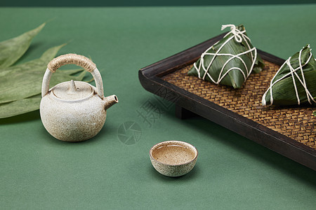 传统端午节饮食粽子和茶高清图片
