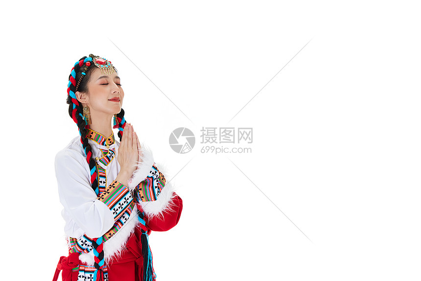 双手合十的藏族女性图片