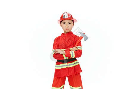 创意儿童节女孩小小消防员手拿消防锤背景