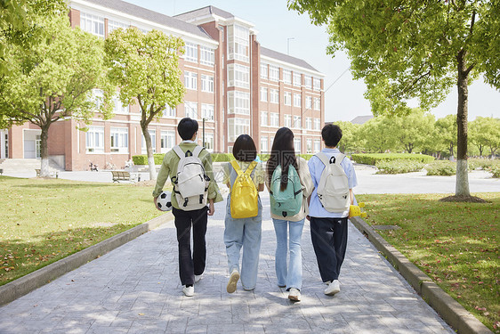 校园里的大学生放学背影图片