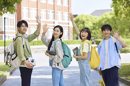 青年节·校园里的大学生回头招手形象背景