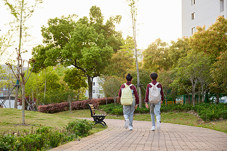 小男孩上学路上校园里小学生放学的背影背景