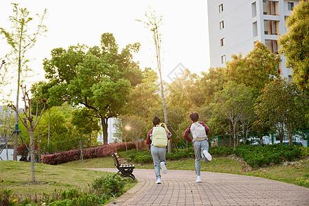 上学小男孩小学生放学奔跑背影背景