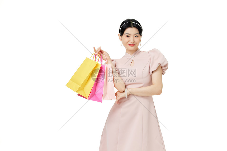 新中式服饰女性展示购物袋图片