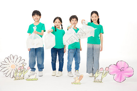 儿童小孩手提垃圾袋环保形象图片