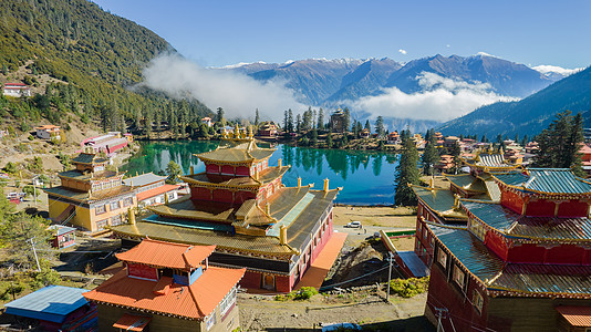 航拍川西高原网红景点措卡湖背景