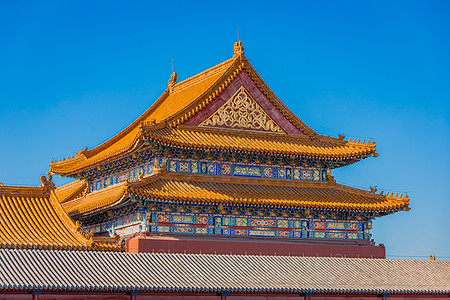 北京故宫扁平风初冬晴朗天空下的北京故宫背景