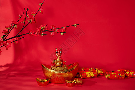 新年静物春节静物金元宝背景背景