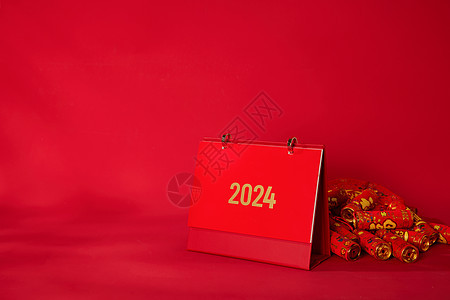 新年喜庆炮竹和2024台历图片