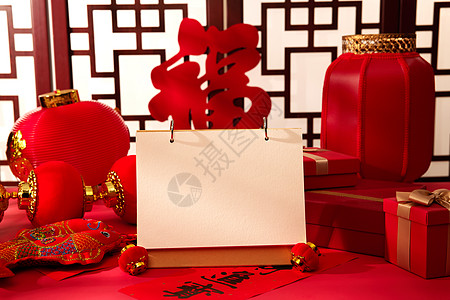贴福字春节红色灯笼和空白日历背景