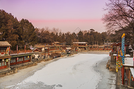 冬季夕阳下的北京颐和园背景图片