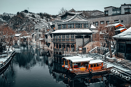 北京古北水镇雪景背景