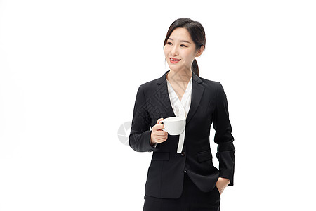 手拿咖啡穿着正装的职业女性形象背景图片