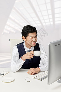 商务男青年形象办公室手拿咖啡的商务男性背景