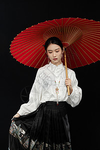 手提裙摆撑着伞的中式美女背景图片
