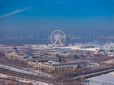 航拍哈尔滨第二十五届冰雪大世界旅游景点背景图片