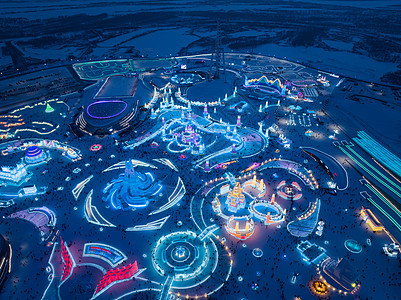 航拍哈尔滨第二十五届冰雪大世界旅游景点背景图片