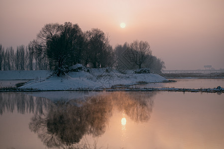 冰雪旅游冬季冰雪树木植被湖水背景