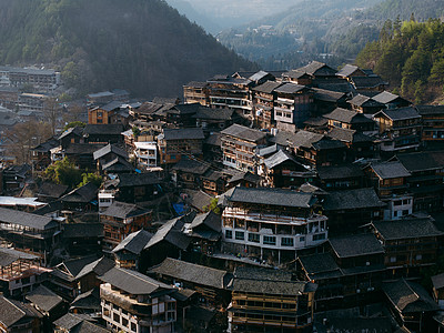 贵州梯田航拍西江千户苗寨背景