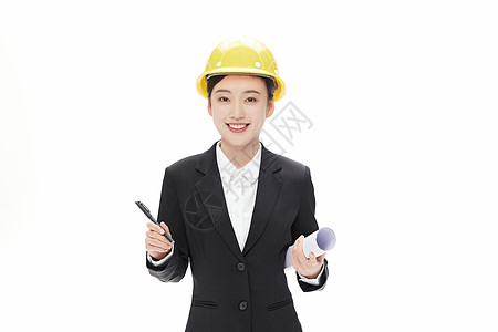 微笑女穿着黑色西装的专业女工程师形象背景