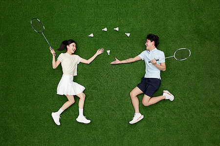 创意俯拍双人羽毛球运动瞬间背景