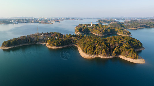 航拍湖北旅游黄石仙岛湖岛屿湖景背景