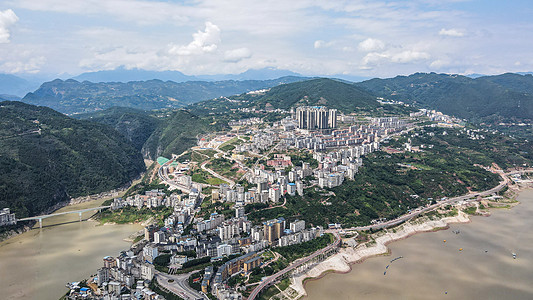 江边城市巴东航拍背景