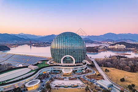 航拍夜景北京雁栖湖科学城背景图片