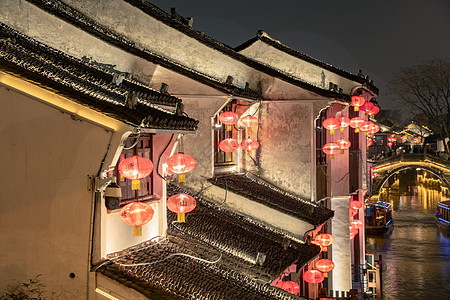 七里扬帆苏州七里山塘街夜景背景