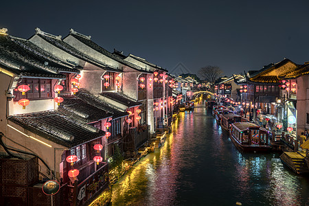 古典建筑夜景苏州七里山塘街夜景背景