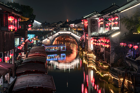 江南古镇夜景苏州七里山塘街夜景背景